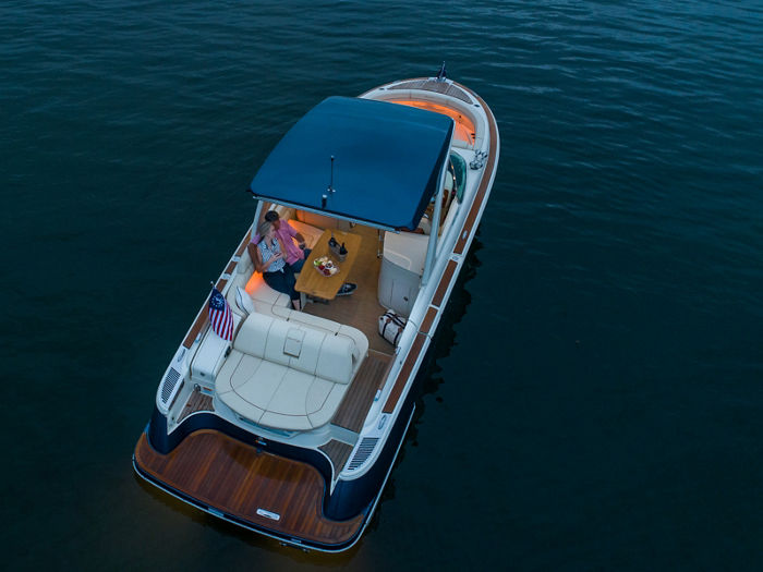 Lumishore LED Lux Lighting Collection lighting aboard a Chris Craft Launch 31 GT in Sarasota, Florida. 