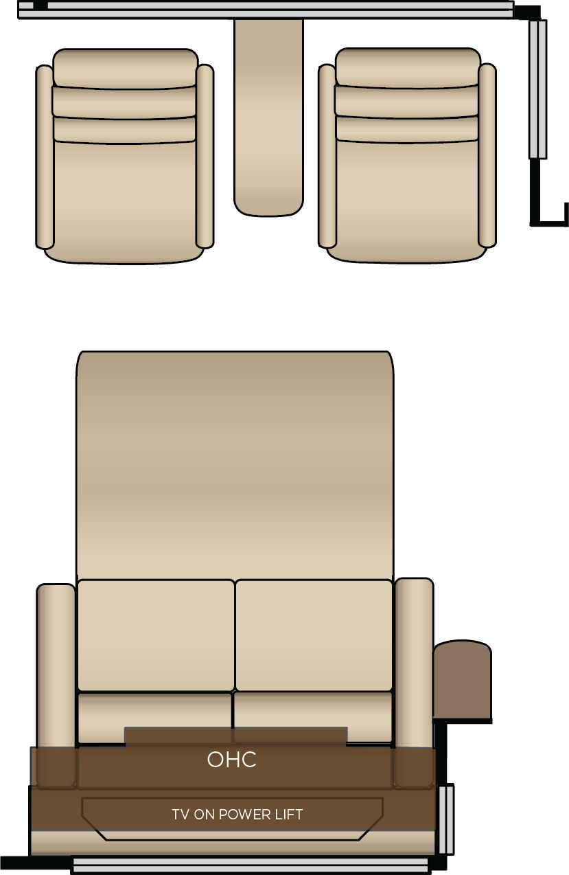 Two Recliners with Reading Lights and Lampstand Replaces Hide-A-Bed Sofa and 62" Trifold Replaces Jackknife Sofa