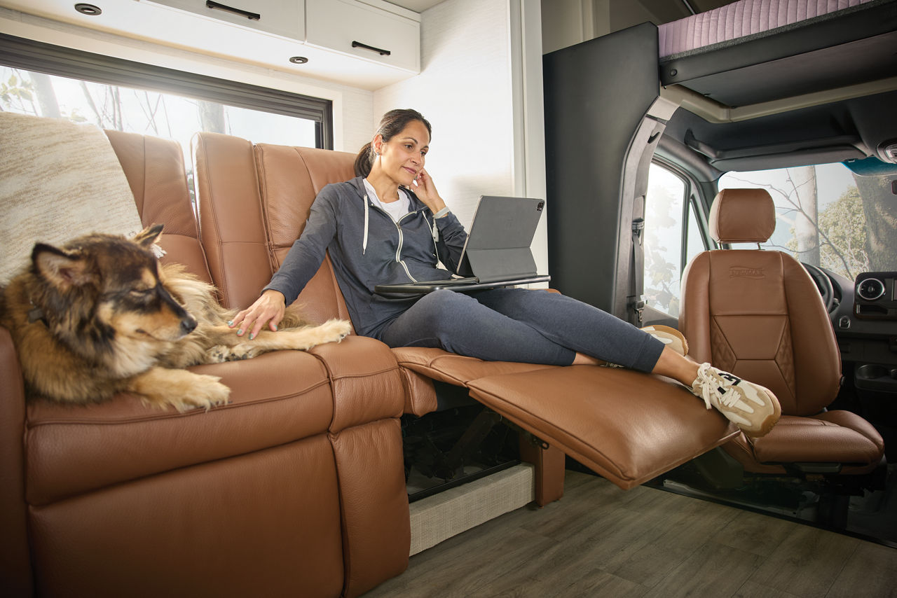Woman on theater seating in Freedom Aire