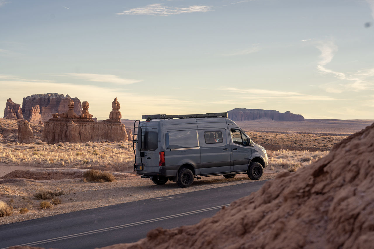 Winnebago vehicle parked in desert