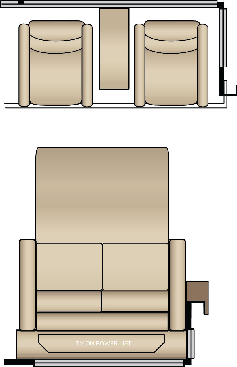 Two Recliners with Reading Lights and Lampstand Replace Trifold Sofa, 68" Trifold Sofa Replaces Comfort Lounge Sofa (Floor Plan 4531)