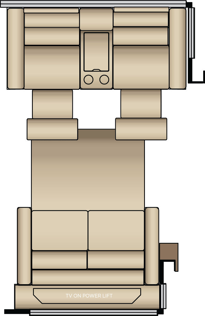 84" Powered Theater Seating with Powered Headrests and 68" Visionary Trifold Sofa