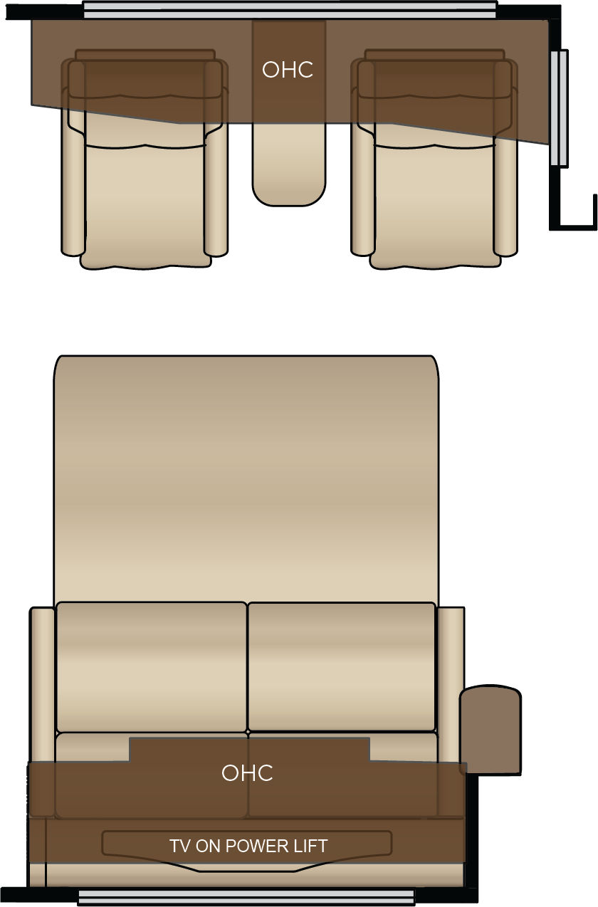 Two Recliners with Reading Lights and Lampstand Replaces Hide-A-Bed Sofa and 62" Trifold Replaces Jackknife Sofa