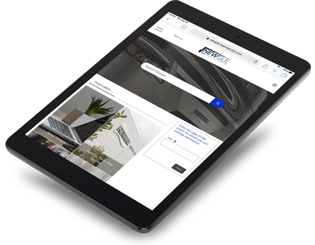 Ipad with Newgle page displaying
