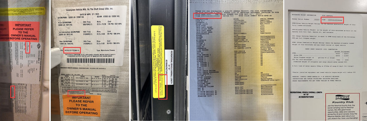 VIN Locations - Spartan Chassis - Interior