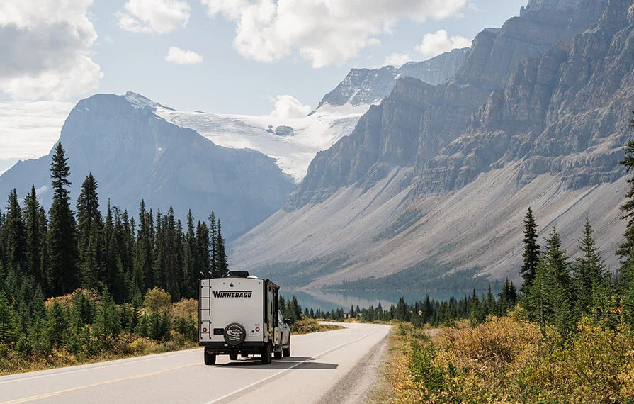 Winnebago trailer on the road