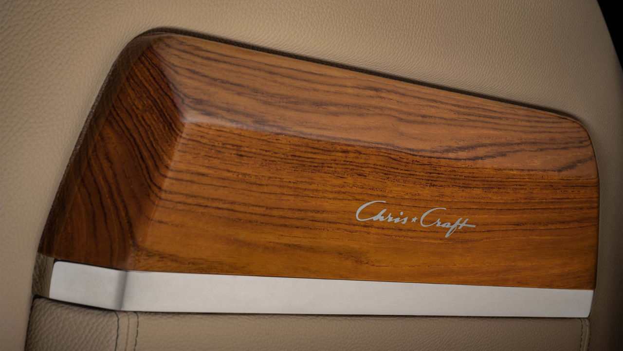 calypso 35 mahogany seatbacks with stainless trim and logo