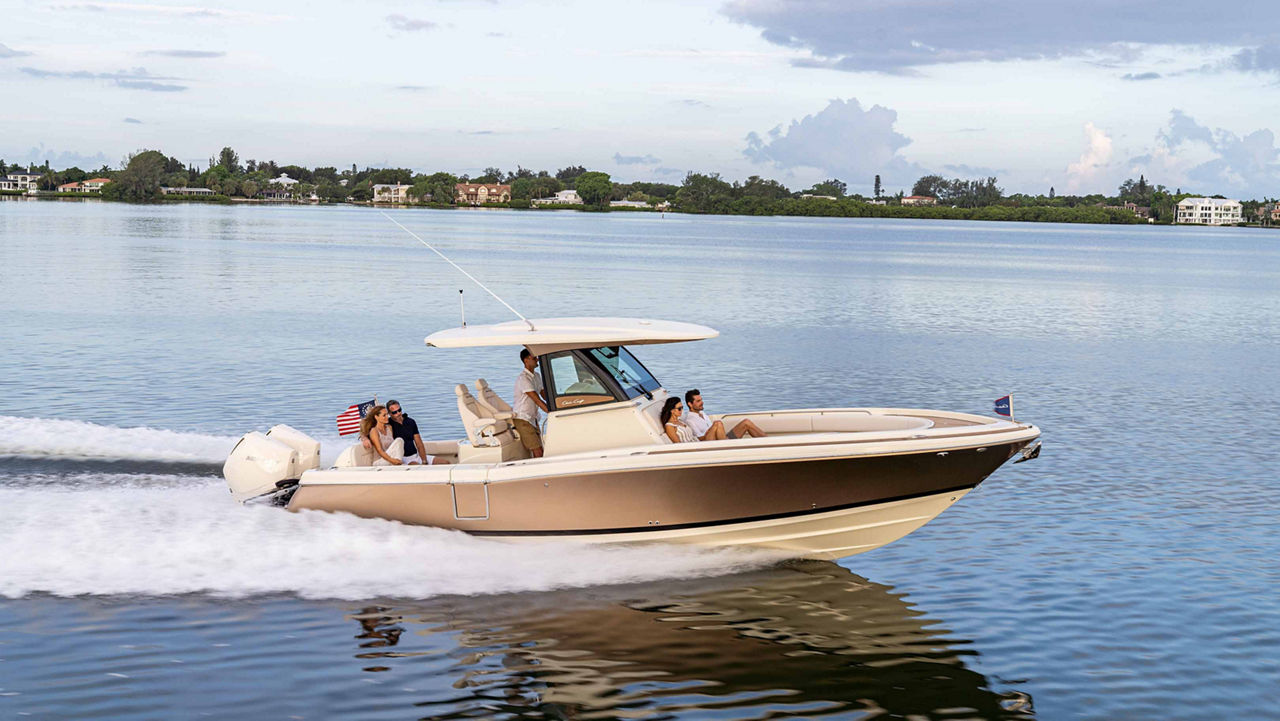 rIght side of the chris craft boat on the water