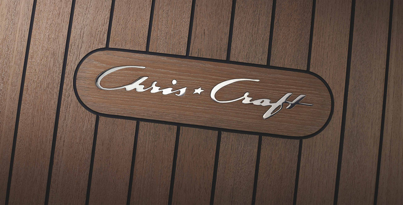 Wood panels with Chris Craft logo in the center