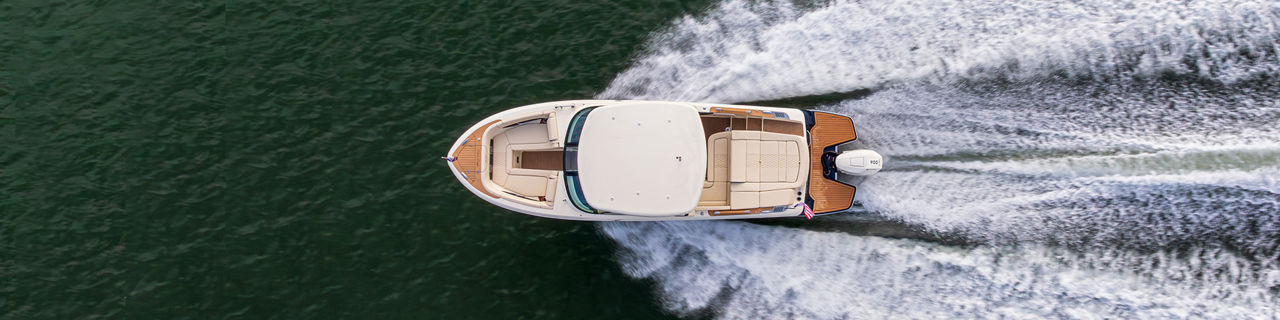 boat from above on open water