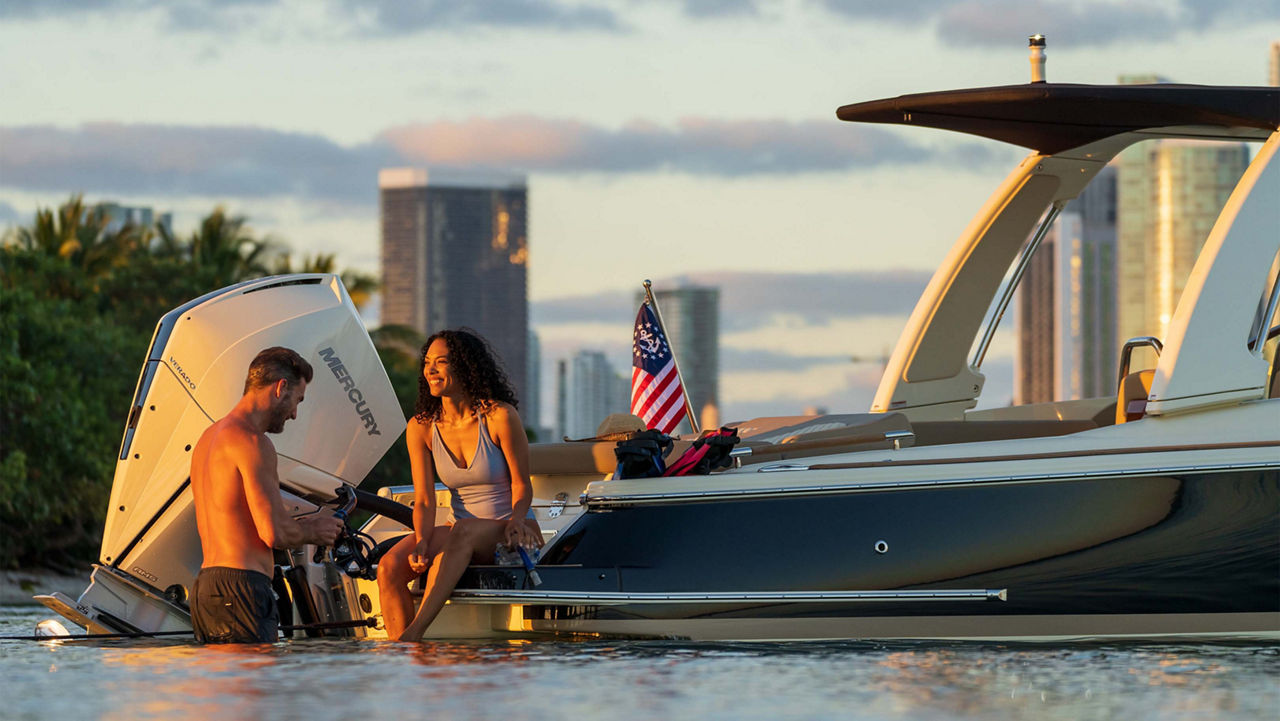 Two people sitting on a boat