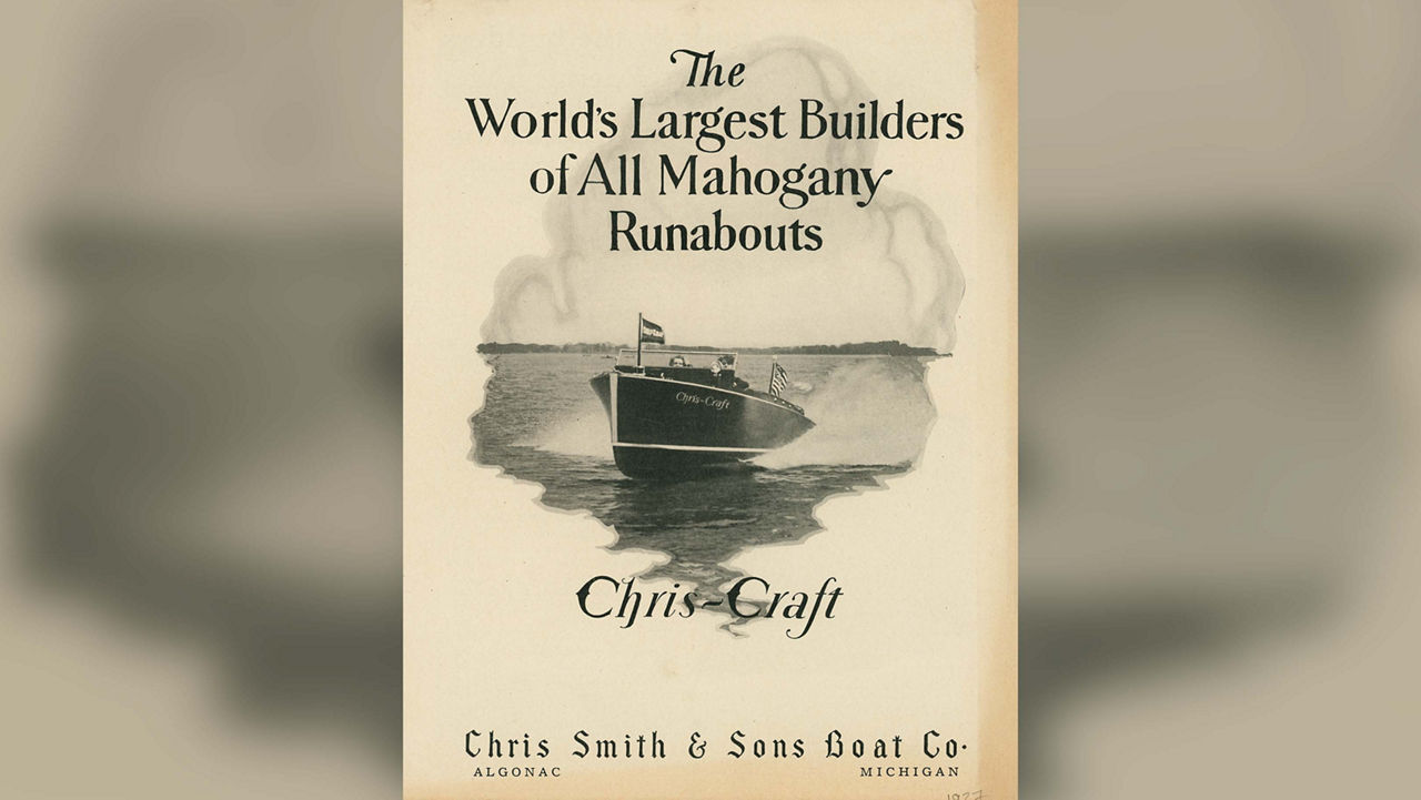 A brochure that says "The worlds largest builders of all mahogany runboats - Chris Craft"