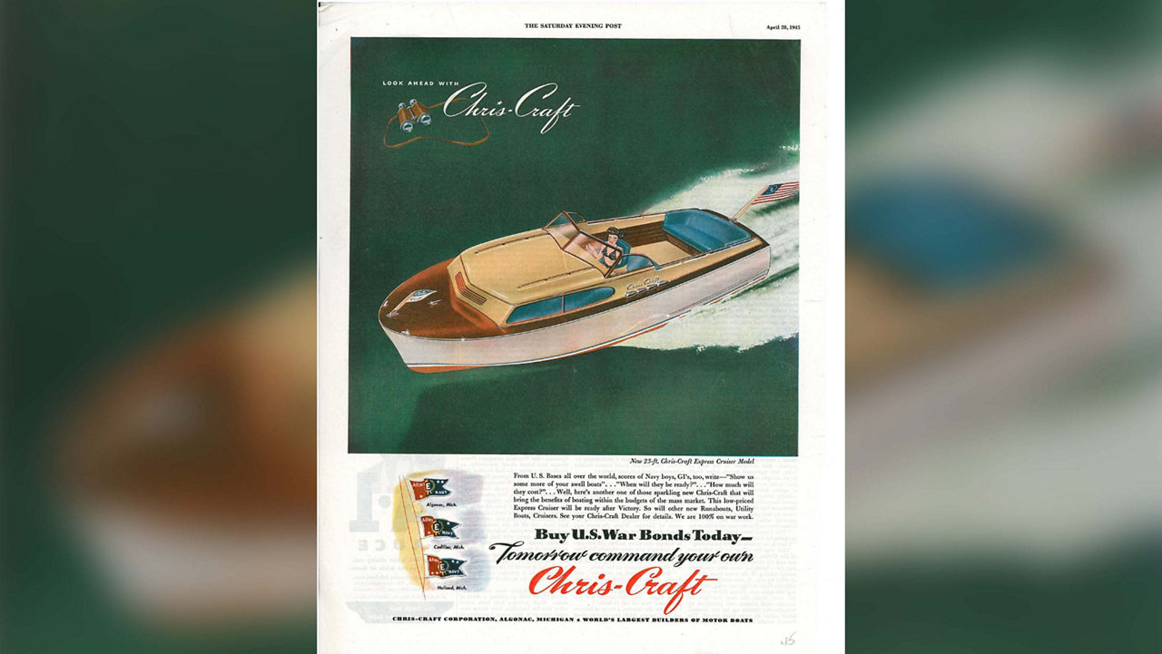 A chris craft brochure with a boat on the front and text